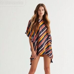 Tory Burch Caftan capsule stripe medly Beach Swim Coverup  tunic